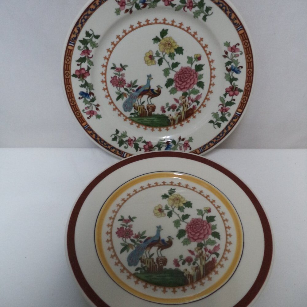Mayer China Vintage Peacock Bird ceramic Set 2 floral Dinner Snack Salad 9"